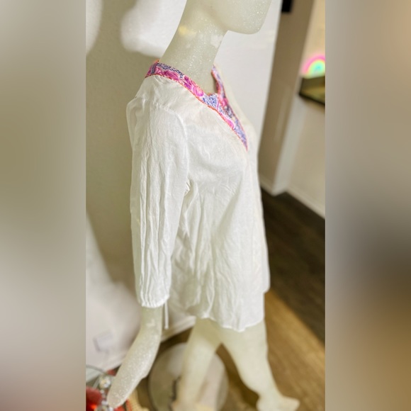 Staci Woo Souvenir Edition White/Pink/Purple Long Sleeve Tunic. Size 2 - Picture 6 of 16